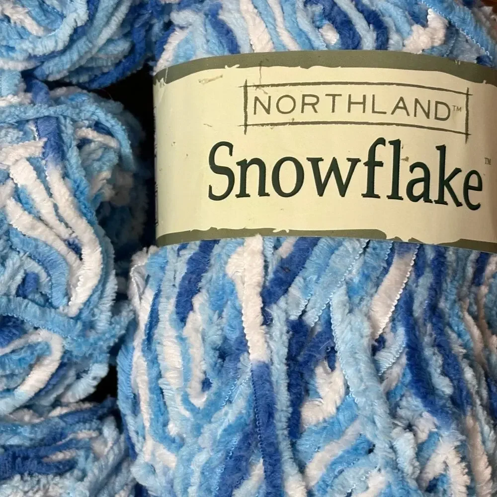 Northland Snowflake 4 Skeins Multi Blue & White Discontinued Chenille Yard New
